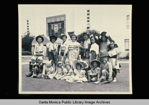 Children in costume in front of Santa Monica City Hall for Dias de Oro, August 14, 1949