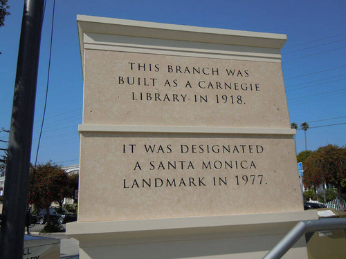 Ocean Park Branch Library four-sided pedestal signage by the Norman Place entrance, installed April 18, 2011