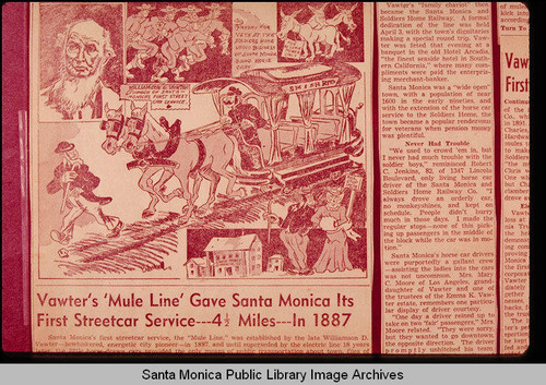 Vawter's mule line, the first streetcar service in Santa Monica (newspaper advertisement)