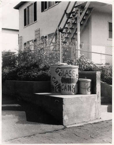 Large trash cans outside a building in Santa Monica, Calif