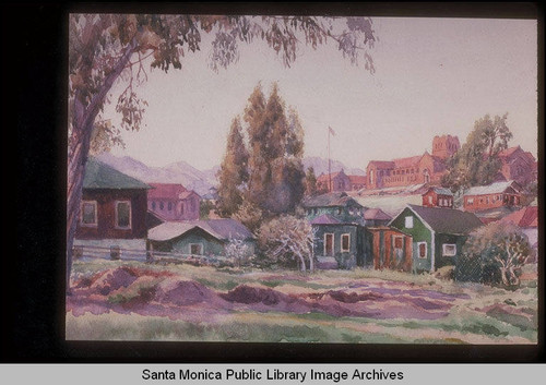 Original watercolor of Santa Monica High School on Prospect Hill