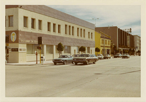 East side of Second Street (1400 block), looking south from Santa Monica Blvd. on Febuary 14, 1970. Chamber of Commerce building is in view