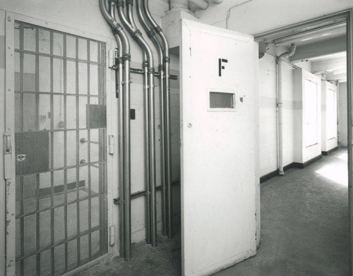 Interior of the Santa Monica City Hall Jail Wing designed by architects Joseph M. Estep and Donald B. Parkinson built with PWA funds in 1938-1939