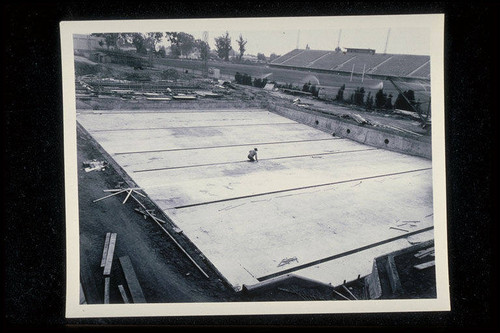 Construction of the Santa Monica Municipal Pool, swimming pool slab completed, December 14, 1950