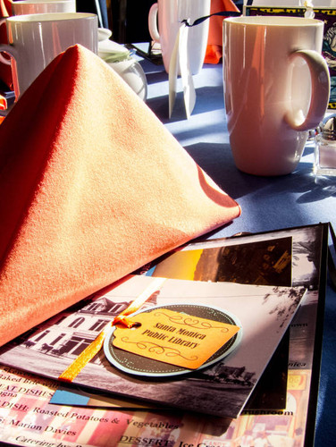 Table setting featuring Santa Monica Public Library Image Archives postcards at the Boards and Commissions dinner on May 11, 2015, Santa Monica, Calif