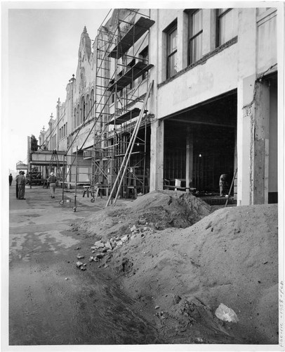 Scaffolding during the construction of Pacific Ocean Park in February, 1958