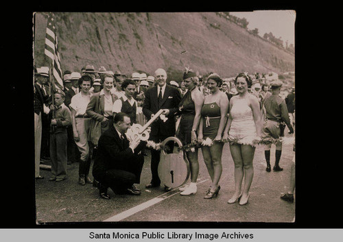 Opening of Pacific Coast Highway, the "new beach road," Santa Monica, Calif