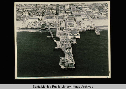 Aerial view of Pacific Ocean Park amusement pier under construction