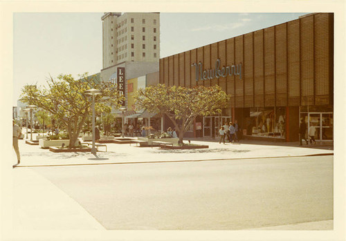West side of Third Street Mall (1300 block) looking south from Arizona Ave. on February 14, 1970. Newberry's can be seen