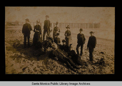 Class picture, first high school class in Santa Monica (1885-1886) on the beach