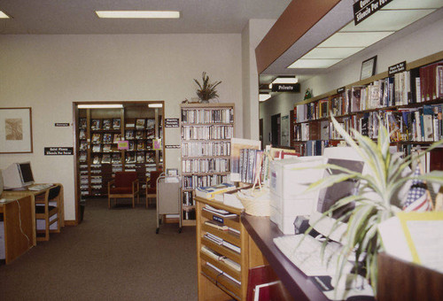 Interior of the Fairview Avenue Branch Library at 2101 Ocean Park Blvd in Santa Monica showing the 2002-03 remodel designed by Architects Killefer Flammang