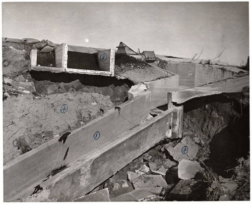 Damage to the storm drain flume at the Santa Monica Municipal Airport, November 22, 1952