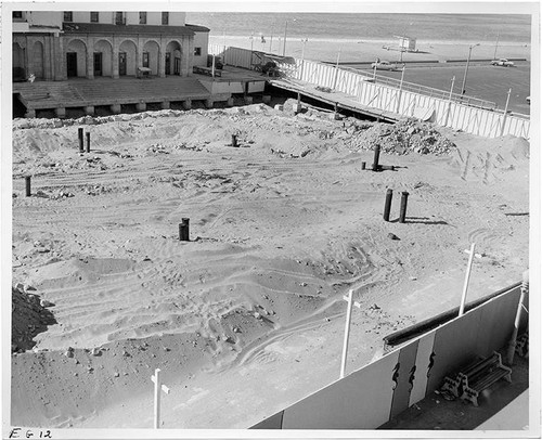 Northwest facing view of an Ocean Park Pier lot during its transformation into Pacific Ocean Park, Santa Monica, Calif