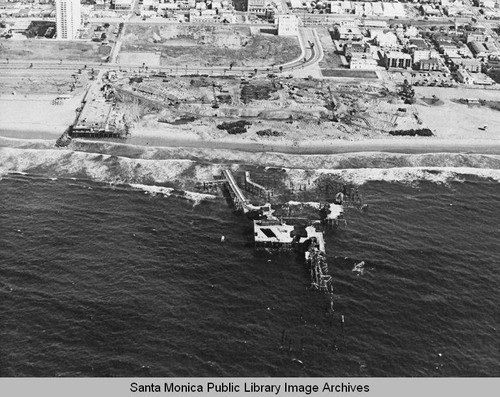 Remains of the Pacific Ocean Park Pier, Santa Monica looking east, February 10, 1975, 11:30 AM