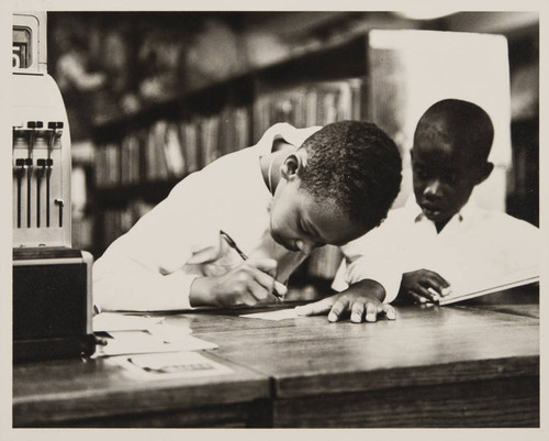 Two boys in the library