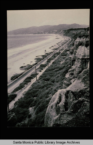 Santa Monica beach from the palisades and coast road