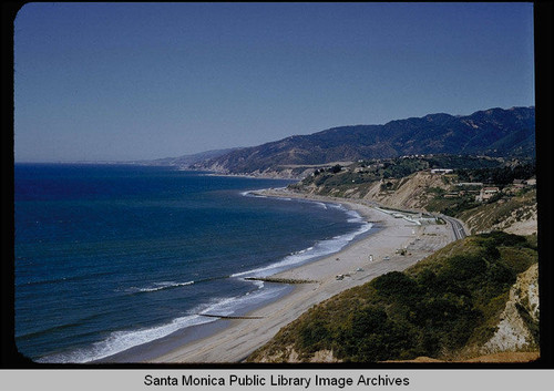 Beach and coastline looking north, Santa Monica, Calif
