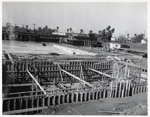 Construction of the Santa Monica Municipal Swimming Pool, dive pool framing, December 22, 1950