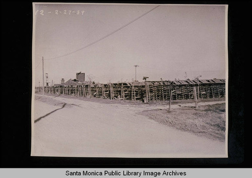 View of Simons Brick drying racks on the south side of Michigan Avenue, east of Cloverfield Blvd., Santa Monica, Calif