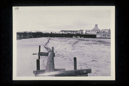 Pipeline to discharge dredging north of the Santa Monica Pier, December 15, 1938