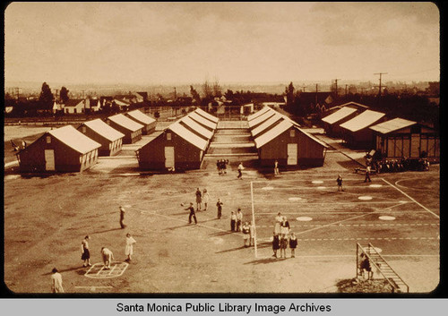 Tents in the schoolyard at Santa Monica High School after the 1933 earthquake?