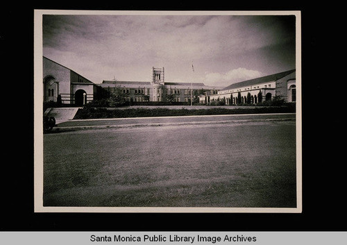 View of the front of Lincoln Junior High School, California Avenue, Santa Monica, Calif