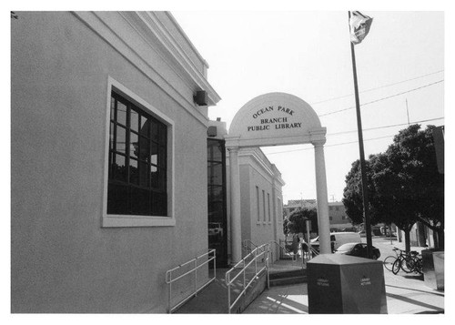 Arch sign at the Norman Place entrance to the Ocean Park Branch Library, Santa Monica, Calif., November 2010