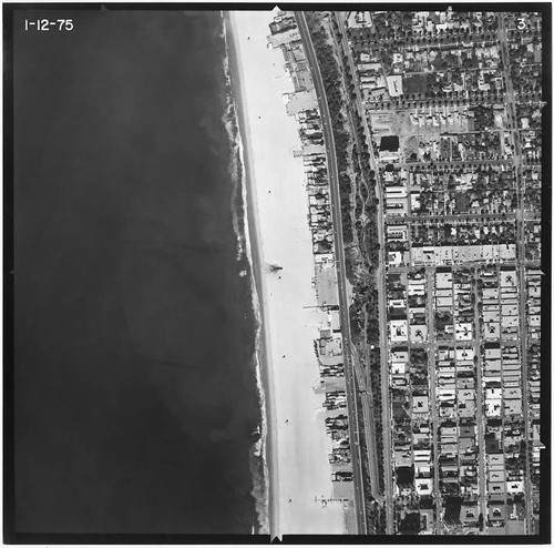 Aerial survey of Santa Monica beaches and coastline north to south from Santa Monica Canyon to the Santa Monica Pier (Image #3, 1 inch=500 feet) flown January 12, 1975