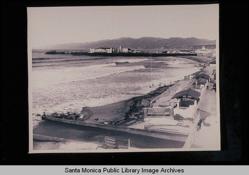 Tide studies near the Santa Monica Pier photographed from the roof garden of the Del Mar Club with tide 4.6 feet on March 4, 1938 at 9:35 AM