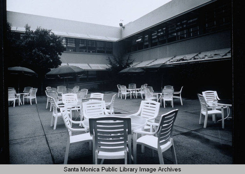 Exterior first level patio 1 view, facing north, Rand Corporation Headquarters, 1700 Main Street, Santa Monica, Calif