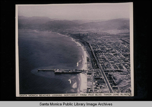 Santa Monica beaches looking northwest from Pico Blvd. with the Santa Monica Pier in foreground on June 18, 1925