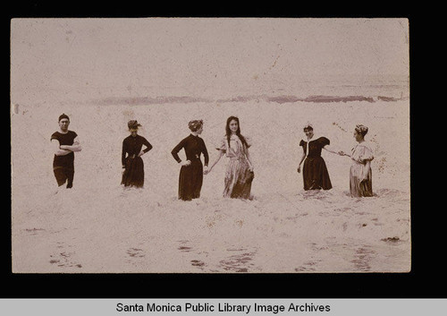 Bathers in the surf, Santa Monica, Calif