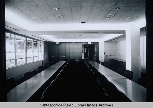 Interior first level conference room 1037 view, facing northeast, Rand Corporation Headquarters, 1700 Main Street, Santa Monica, Calif