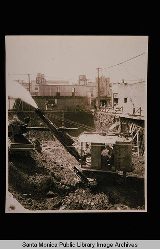 Construction of Bay Cities Guaranty Building in Santa Monica by contractor Christ Thoren on August 5, 1929