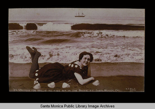 Early bathing beauty on the beach in Santa Monica