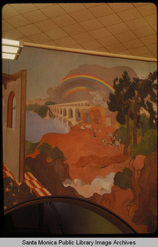 Stanton Macdonald Wright murals in the Santa Monica Public Library (503 Santa Monica Blvd.) installed August 25, 1935 : Pont du Garde Aqueduct at Nimes, France