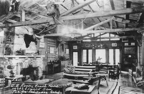 Interior of Will Rogers ranch house, 14253 Sunset Blvd., Pacific Palisades, Calif