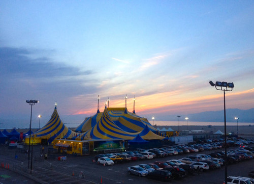 Cirque du Soleil tent on the beach next to Santa Monica Pier on January 23, 2014