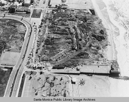 Remains of the Pacific Ocean Park Pier, Santa Monica looking south, February 10, 1975, 11:30 AM