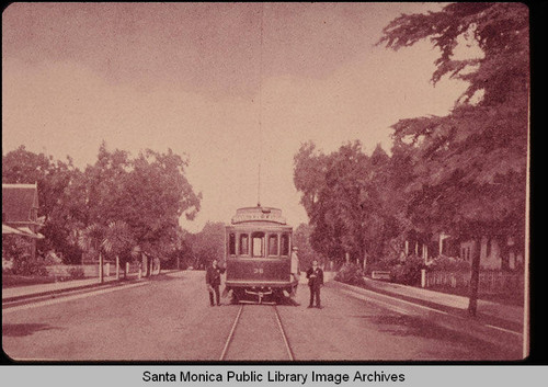 Conductor, Motorman and passenger with Pacific Electric Car