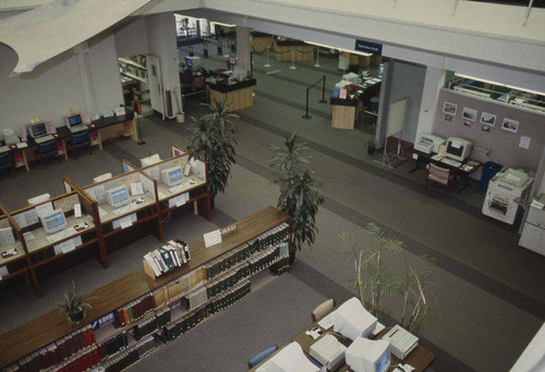 Interior of the Main Library at 1343 Sixth Street in Santa Monica showing the 1999 interim remodel designed by Architects Hardy Holzman Pfeiffer