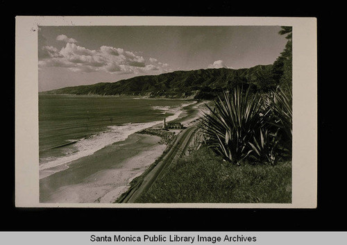 Pacific Coast Highway, Santa Monica Bay and lighthouse from Pacific Palisades