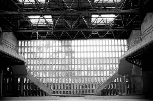 Interior of the Santa Monica Main Library at 1343 Sixth Street gutted for asbestos removal during 1986-87