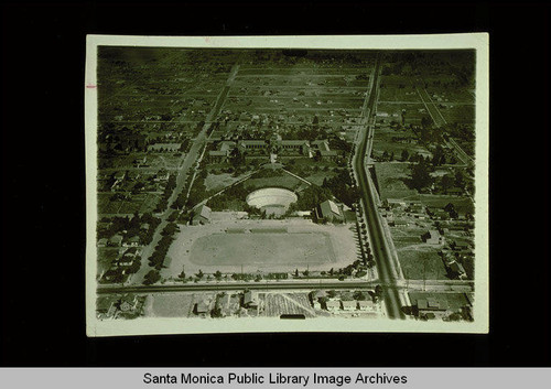 Aerial of Santa Monica High School, Santa Monica, Calif