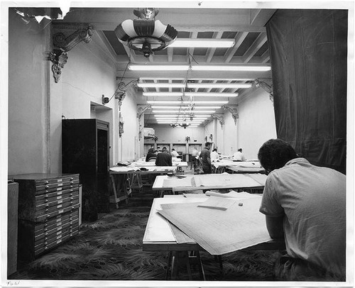 Designers, sculptors, and artisans of various trades busy at work during the construction phase of Pacific Ocean Park, Santa Monica, Calif