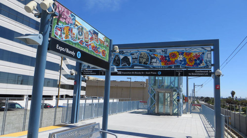 Artwork on gateway arches at Expo Line Expo/Bundy station, April 28, 2017