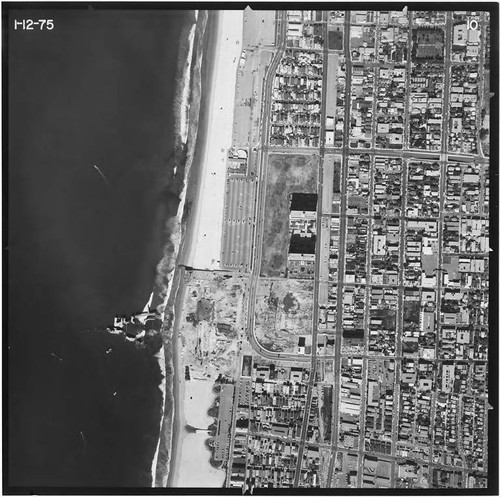 Aerial survey of Santa Monica beaches and coastline north to south from Santa Monica Canyon to the Santa Monica Pier (Image #10, 1 inch=500 feet) flown January 12, 1975