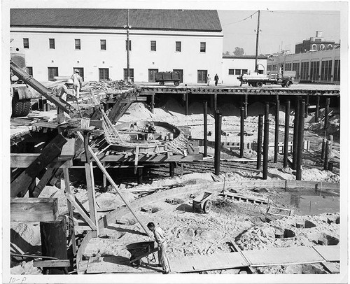 Construction site of Pacific Ocean Park's Sea Circus attraction, Santa Monica, Calif