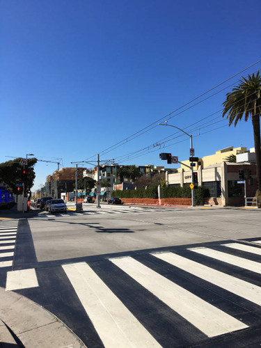 Expo Line train tracks at 7th Street and Colorado Avenue in Santa Monica, January 28, 2016