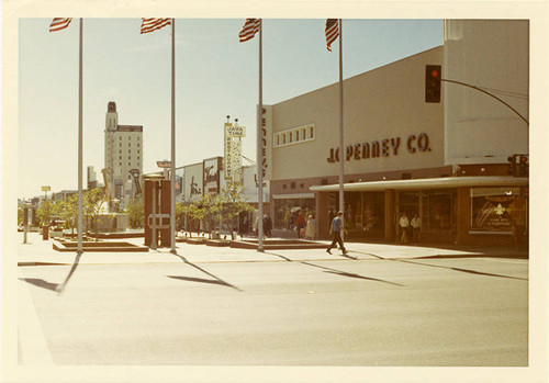 West side of Third Street Mall (1200 block) looking south from Wilshire Blvd. on February 14, 1970. J.C. Penny store can be seen